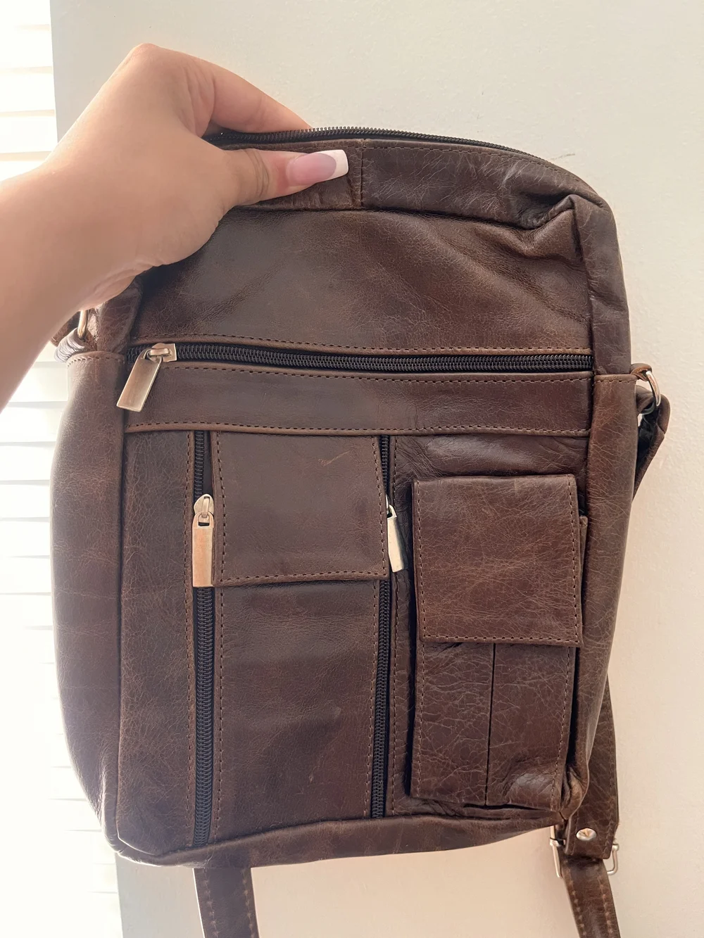 Men's Brown Leather Crossbody Shoulder Bag